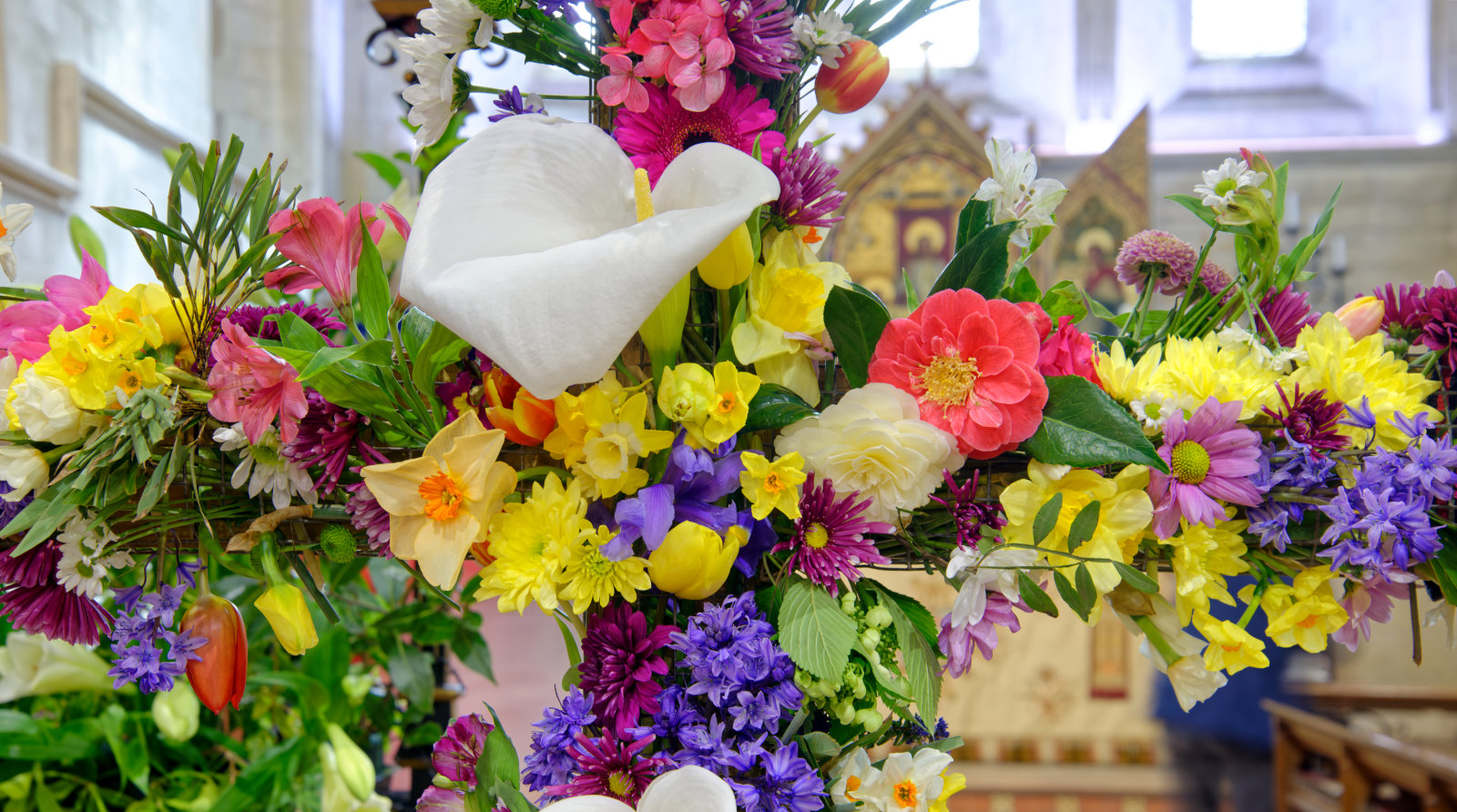 Cross with flowers on